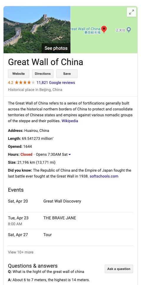 Google Knowledge Graph là gì? great wall of china card 59 - Google Knowledge Graph là gì?