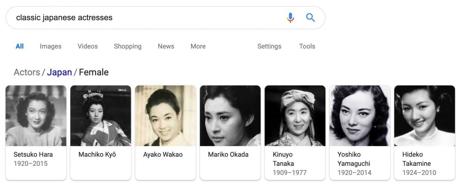 Google Knowledge Graph là gì? japanese actresses 10 - Google Knowledge Graph là gì?